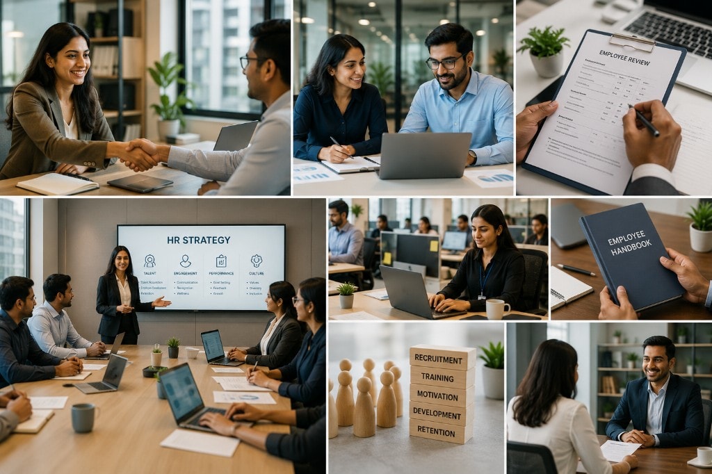HR professionals collaborating during recruitment, employee engagement and workforce management.